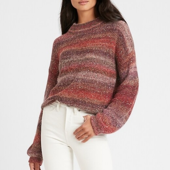 Banana Republic Multicolor Ombre Sparkly Sequin Alpaca Wool Mock Neck Sweater - Picture 1 of 10
